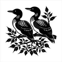 Common Loon On Wood Branch Vectors