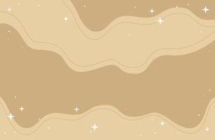 Abstract Beige Background With Wavy Lines and Sparkling Stars, Wide Design vector