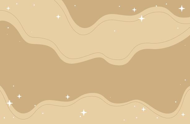 Abstract Beige Background With Wavy Lines and Sparkling Stars, Wide Design