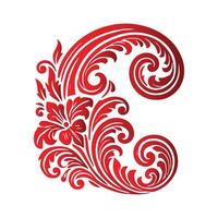 The letter c in red with floral design vector