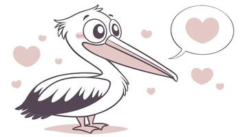 A cartoon pelican with hearts around it vector