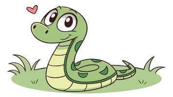A cartoon snake with a heart in the grass vector