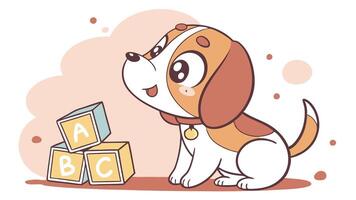 A cartoon dog with blocks and letters vector