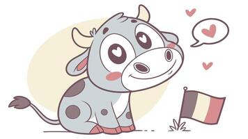 A cartoon cow with a heart and a flag vector