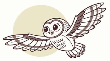 An owl flying in the air with wings spread out vector