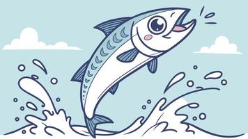 A cartoon fish jumping out of the water vector