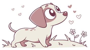 A cartoon dog with hearts around it vector