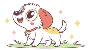 A cartoon dog standing on grass with stars vector