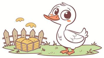 Cartoon duck with a basket of food vector