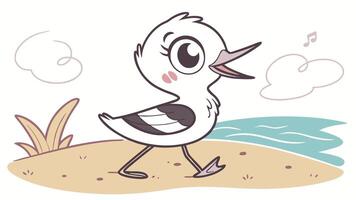 A cartoon bird walking on the beach vector