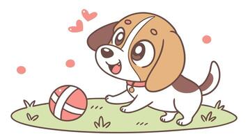 A cartoon dog playing with a ball vector