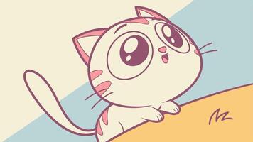 A cartoon cat sitting on a hill with a big smile vector