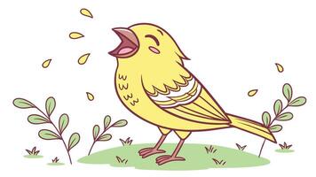 A yellow bird singing in the grass vector