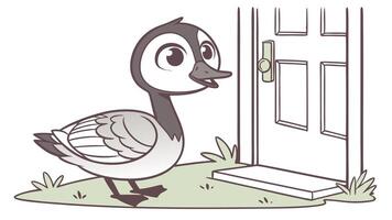 A cartoon goose standing near a door vector