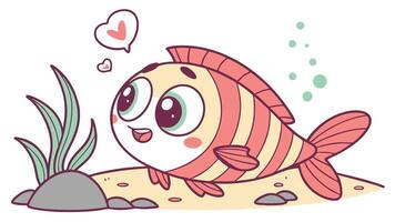 A cartoon fish with a heart on its head vector