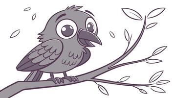 Cartoon bird sitting on a tree branch vector