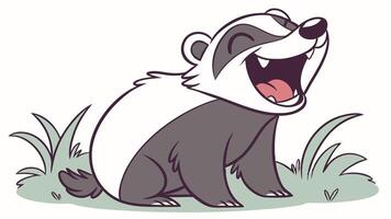 A cartoon badger sitting in the grass with its mouth open vector