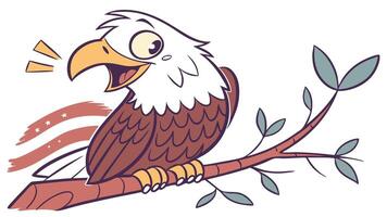 An eagle sitting on a branch with its mouth open vector