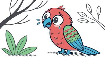 A cartoon bird crying in the rain vector