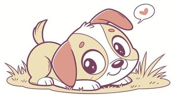 A cartoon dog laying in the grass with a speech bubble vector