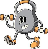 Kettlebell lifting two Dumbbell in Retro Cartoon Character Illustration vector