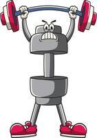 Cute Dumbbell lifting Olympic Barbell Gym in Retro Cartoon Character Illustration vector