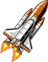 Spaceship Rocket Cartoon Character Illustration for sticker, badge, patch, banner, greeting card, invitation vector