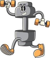 Cute Dumbbell lifting Dumbbell Gym in Retro Cartoon Character Illustration vector