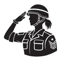 Silhouette of a Female Soldier in Helmet Saluting vector