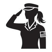 Silhouette of a Female Soldier Saluting in Uniform vector
