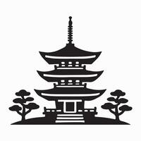 Japanese Pagoda with Trees Silhouette Illustration vector