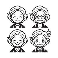Charming Silhouettes of Elderly Women in Various Styles vector