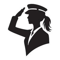 Profile Silhouette of a Female Officer Saluting vector