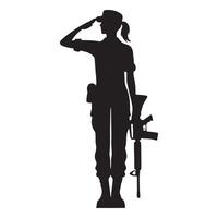 Silhouette of a Female Soldier Saluting with Rifle vector