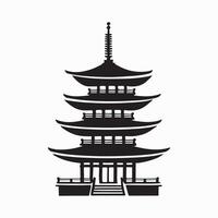 Detailed Black Silhouette Japanese Pagoda Building Illustration vector