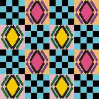 Tribal Checker Graphic Geometric Motif Retro Pattern For Textile Print Native Wallpaper. vector