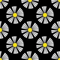 Daisy Geometric Motif Simplicity Floral Seamless Pattern Black Backgrounds For Textile Print Product. vector