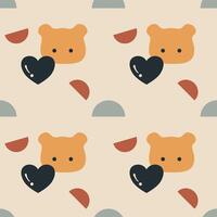 Bear And Heart Motif Simplicity Minimal With Geometric Illustration For Textile Print. vector