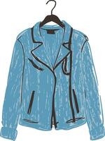 Hand drawn illustration of a blue jacket on a hanger vector