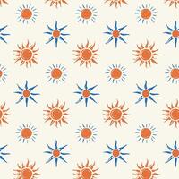 Seamless pattern of suns drawn in blue and orange vector