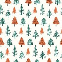 Pine tree seamless pattern in hand drawn style vector