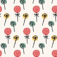 Lollipops candy seamless pattern in hand drawn brush style vector