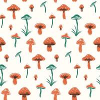 Seamless pattern of mushrooms in hand drawn style vector
