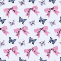 Ribbon and butterflies seamless pattern in hand drawn style vector