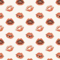 Lips prints marks seamless pattern in hand drawn style vector