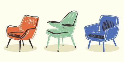 set of chairs illustration in colorful hand drawn style vector