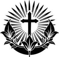 Cross with leaves and sunburst vector