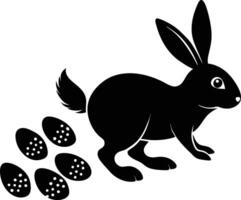 Black and white silhouette of a rabbit and eggs vector