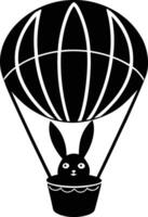 A black and white illustration of a rabbit in a hot air balloon vector