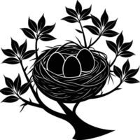 Bird nest with eggs vector